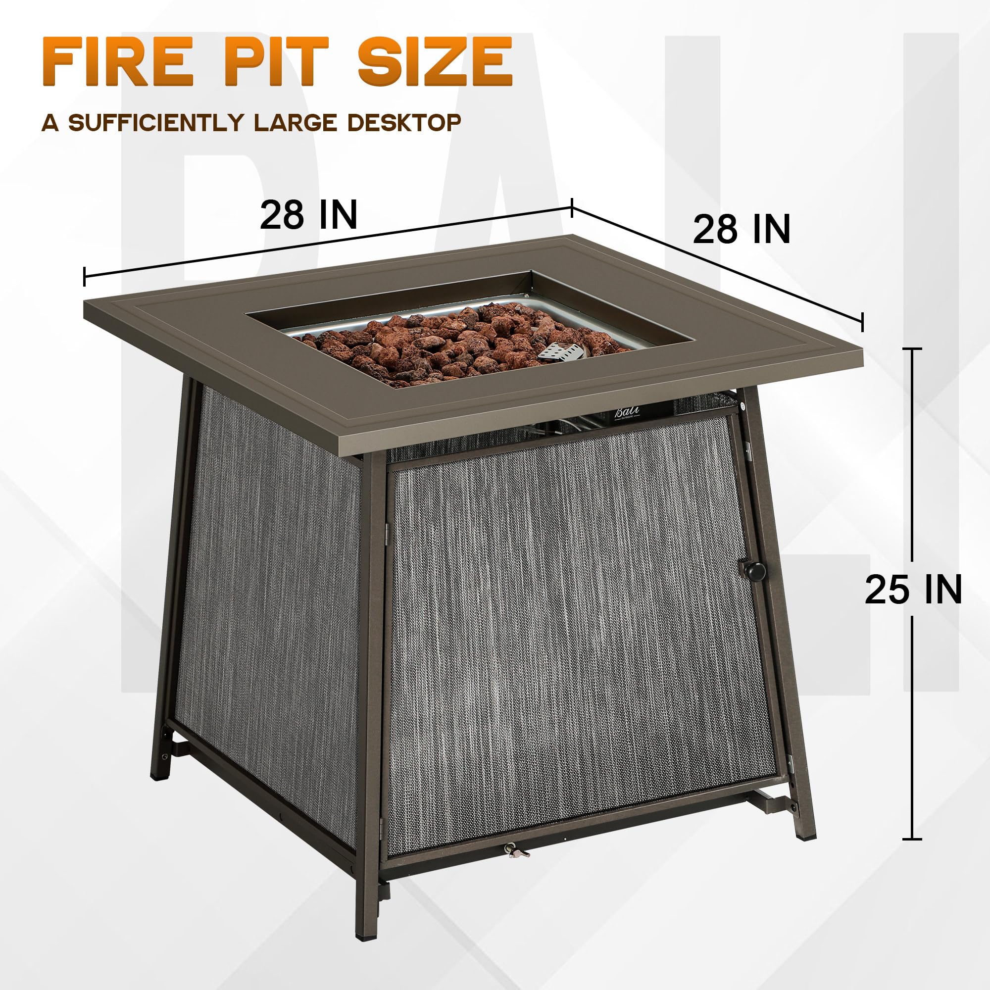 28 Inch Propane Fire Pit Table, Gray