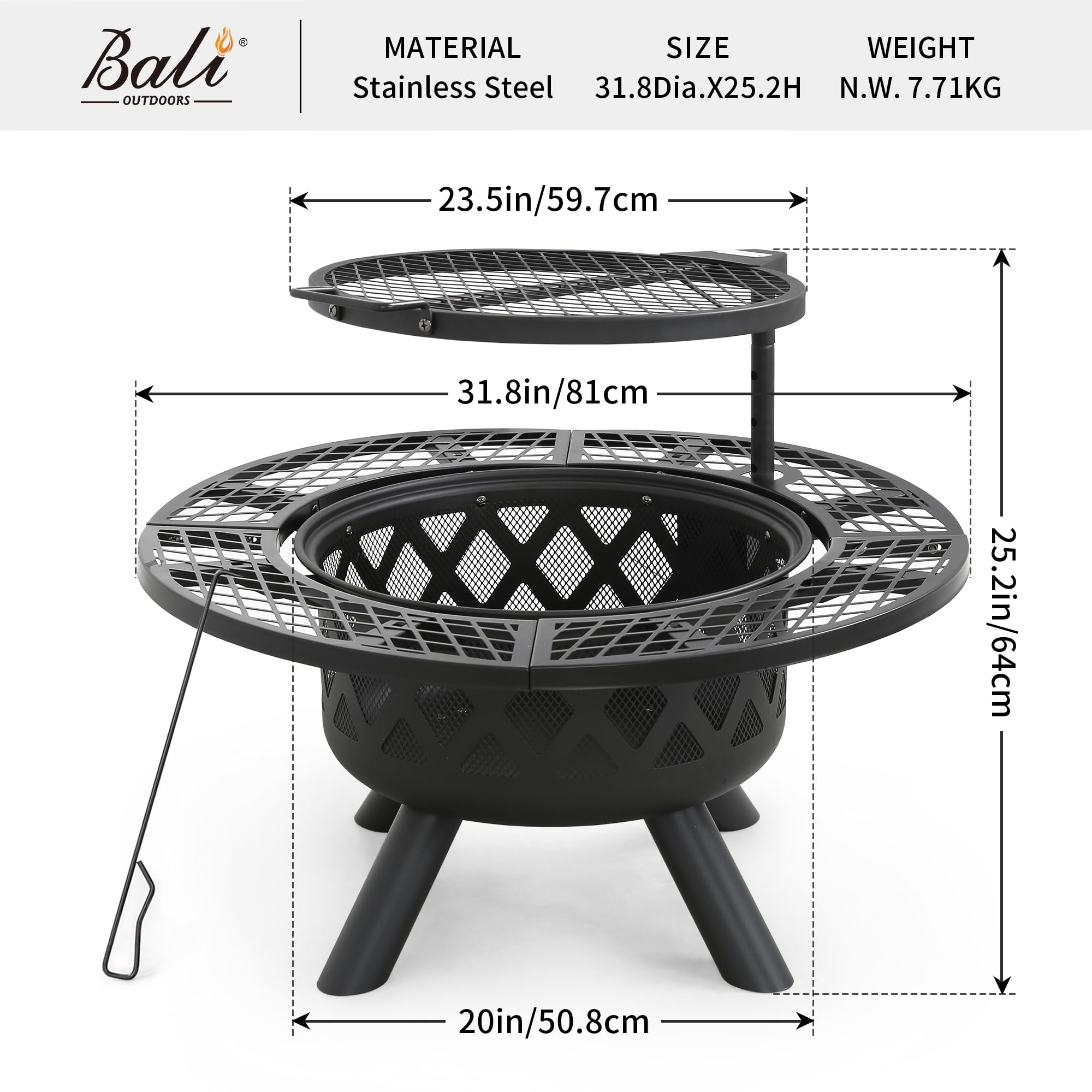 32 inch Wood Fire Pit, Black