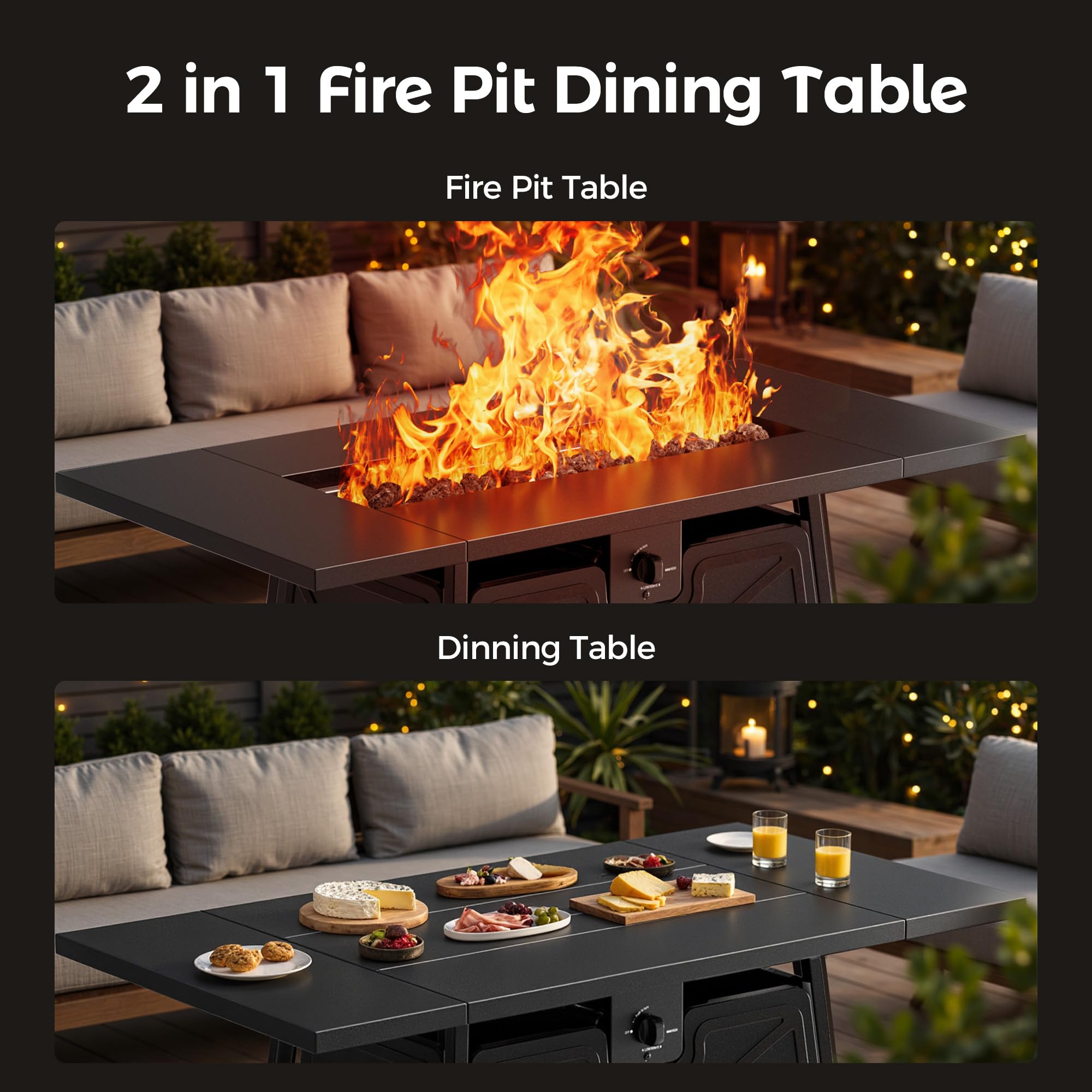 42 Inch Propane Fire Pit Table, Black