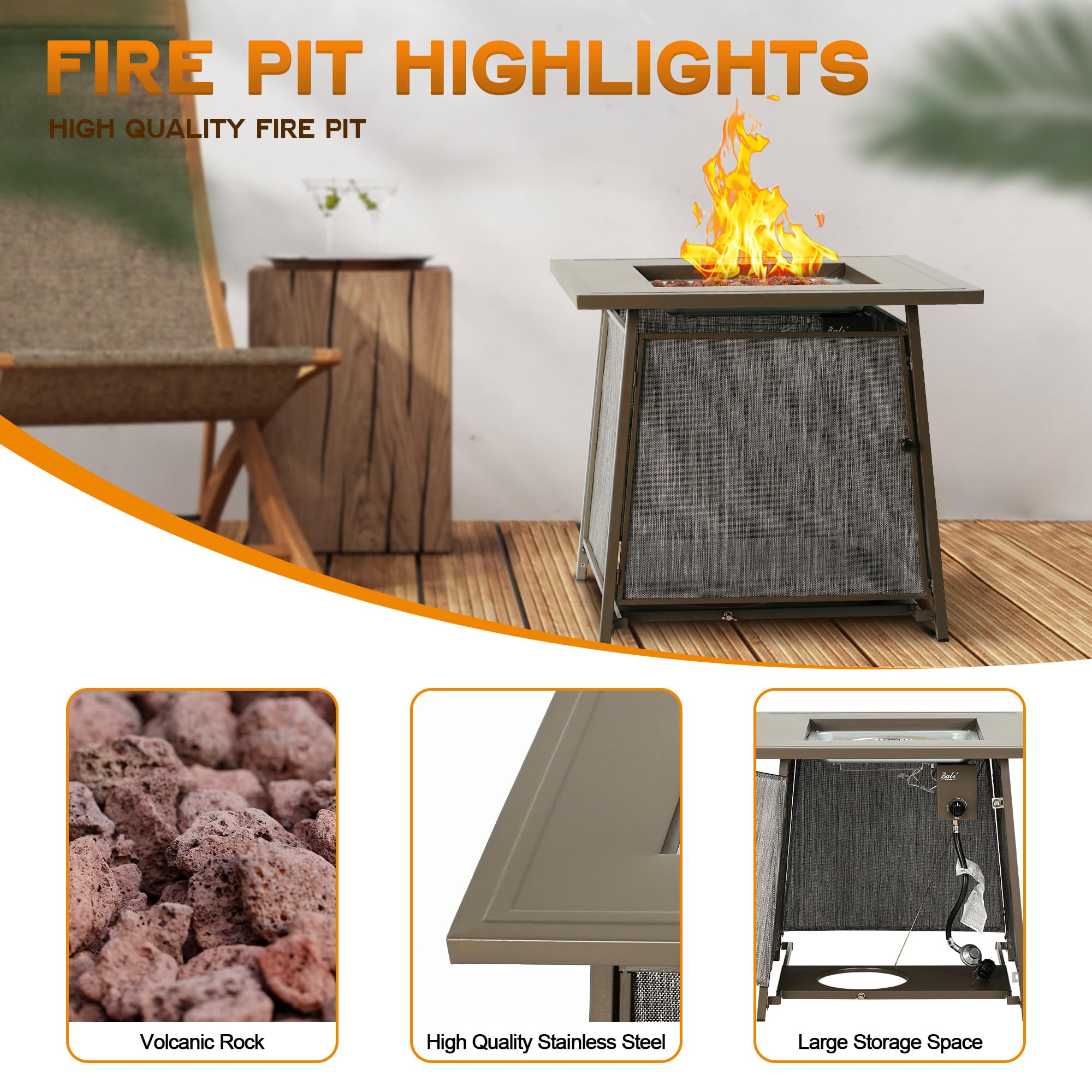 28 Inch Propane Fire Pit Table, Gray