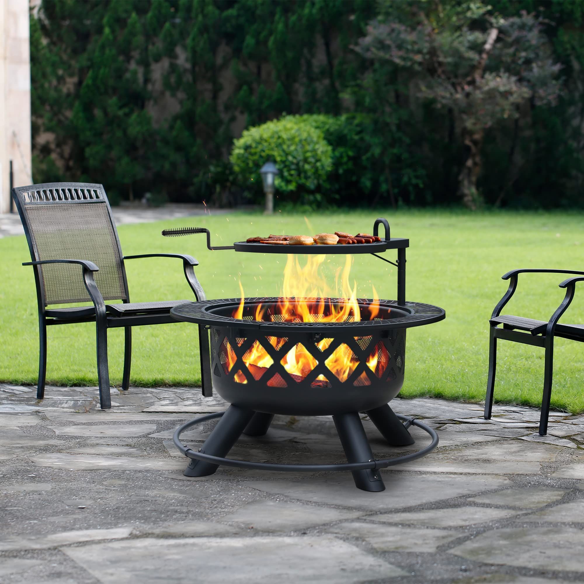 32 inch Outdoor Wood Fire Pit, Black