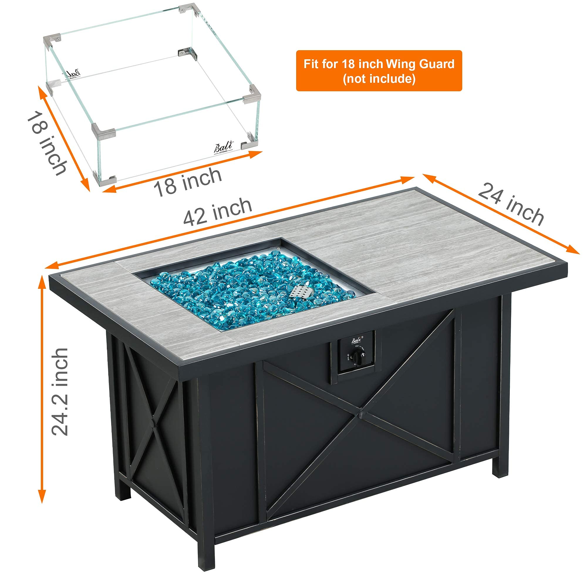 42 inch Rectangular Propane Fire Pit Table, Black