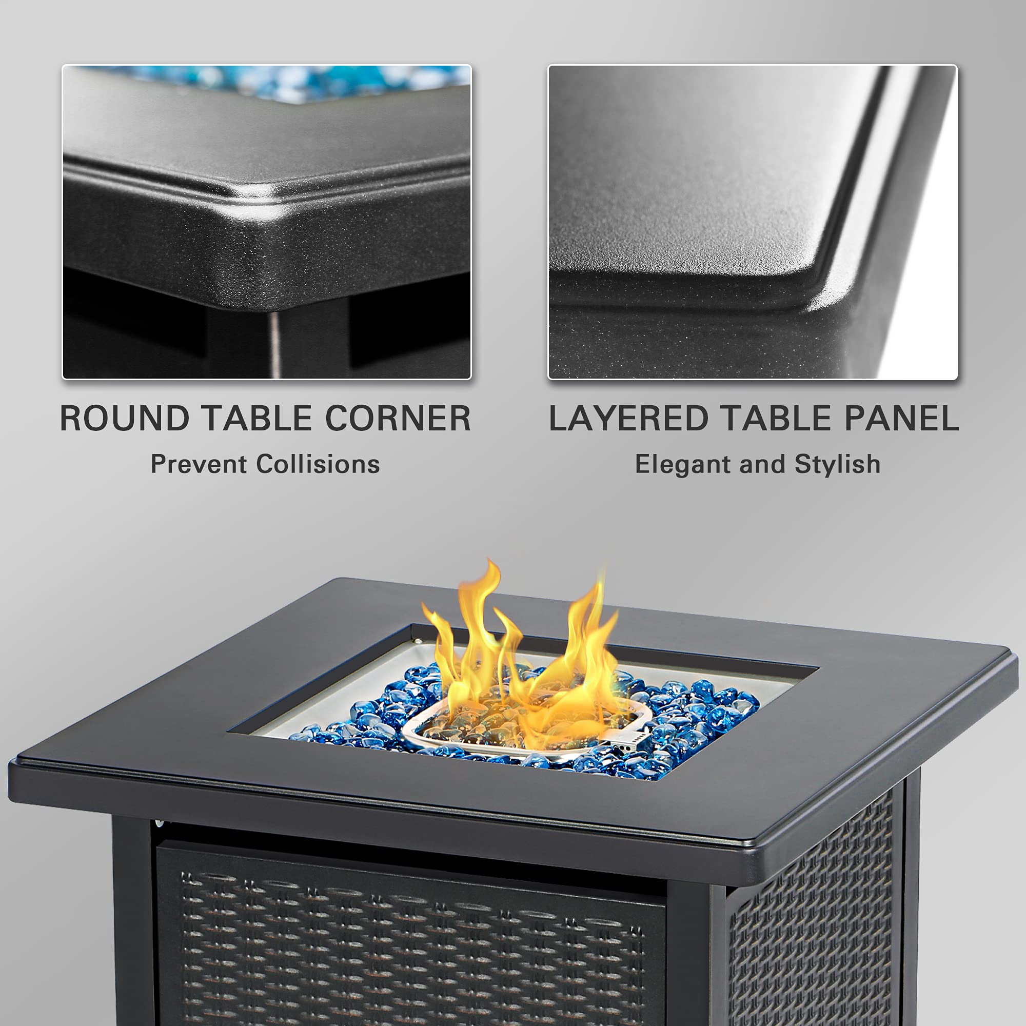 28 Inch Propane Fire Pit Table, Black