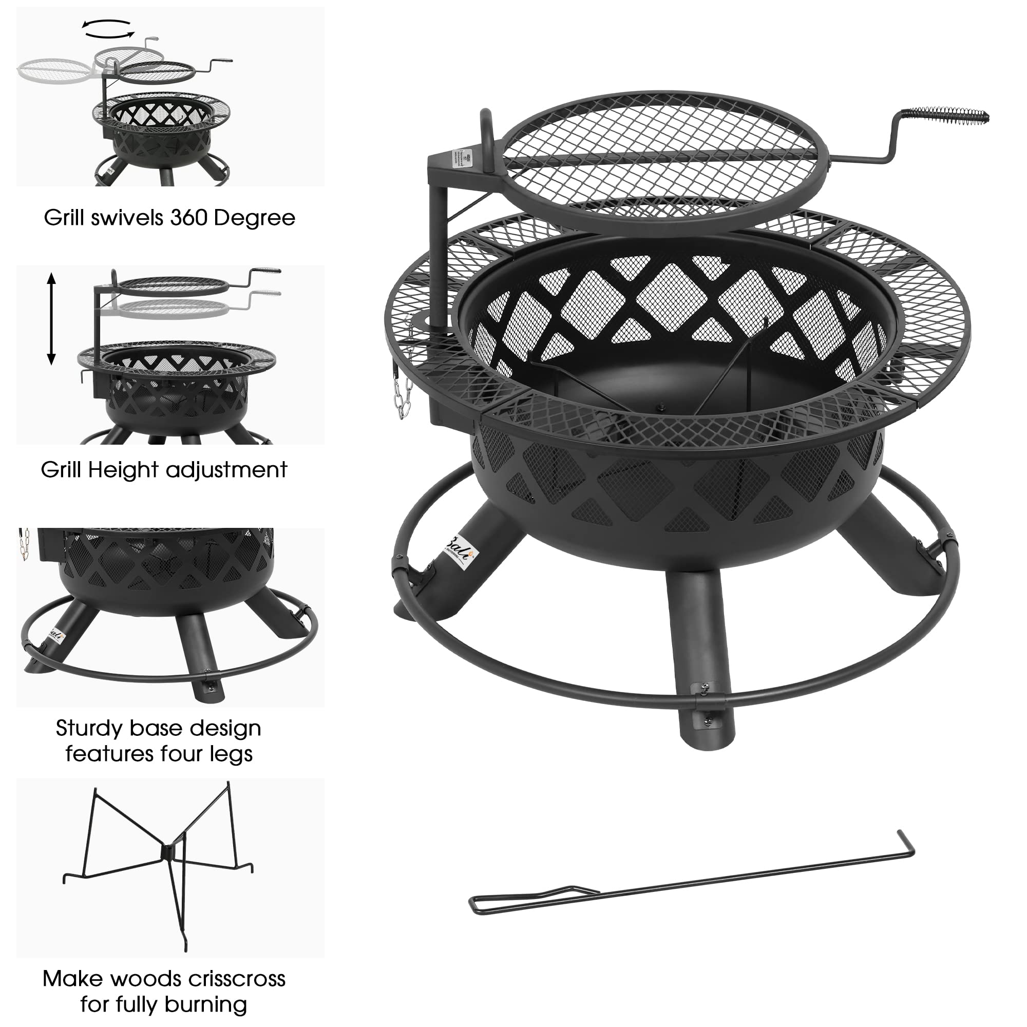32 inch Outdoor Wood Fire Pit, Black