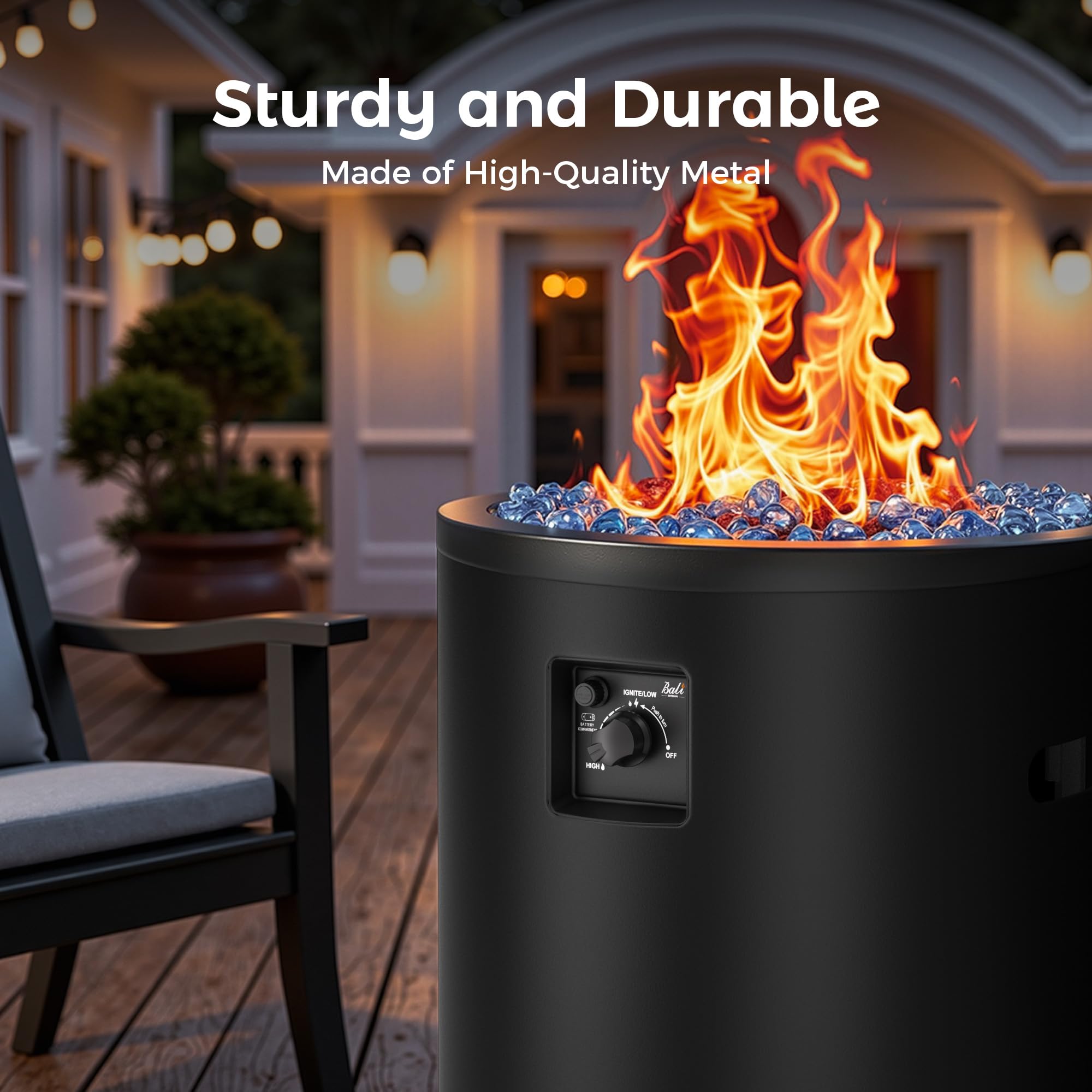 23 Inch Propane Fire Pit, Black