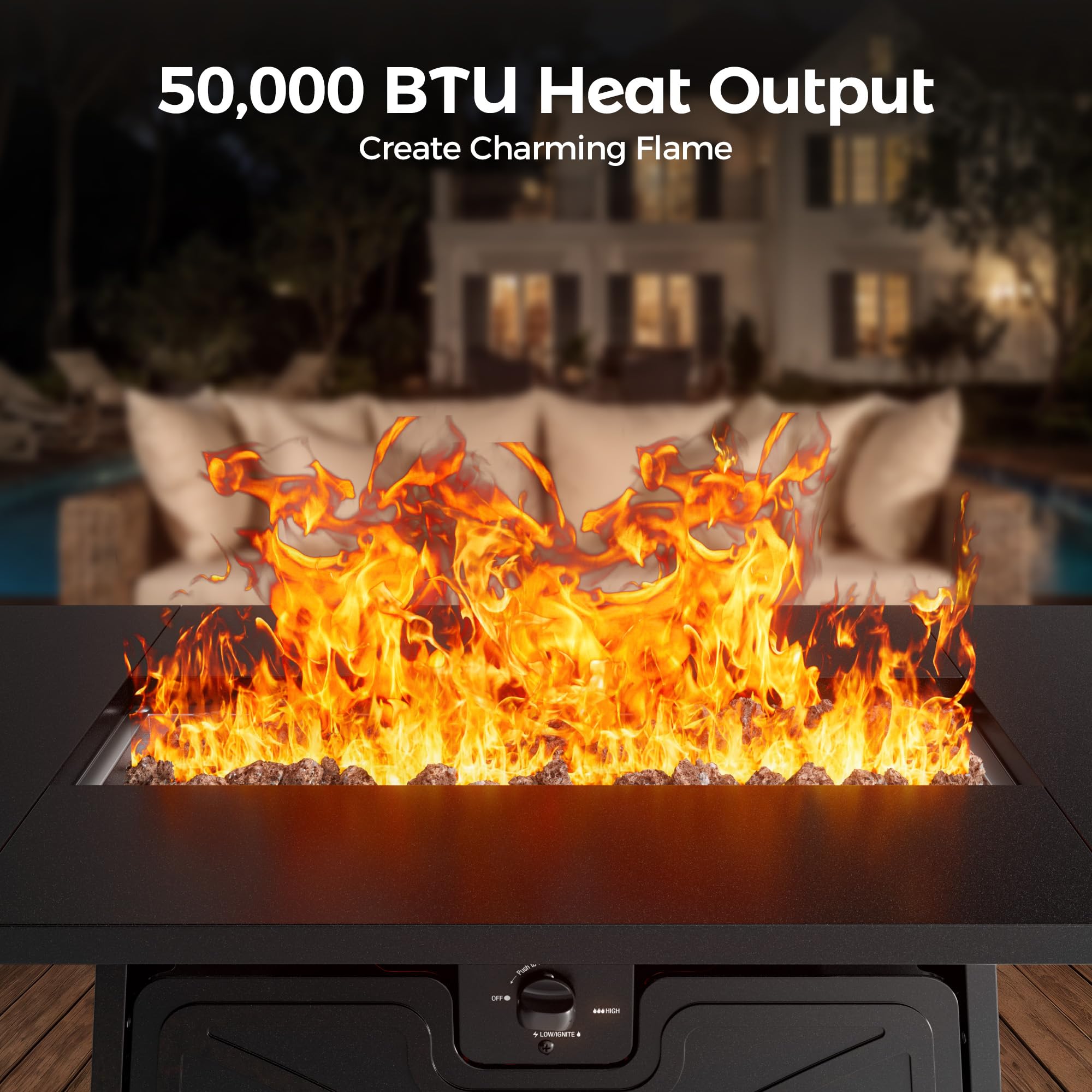 42 Inch Propane Fire Pit Table, Black