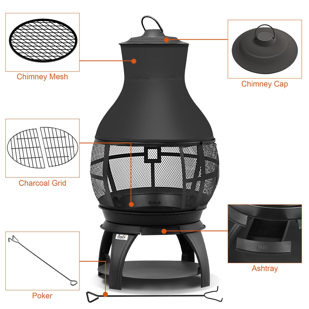 Outdoor Wood Burning Chiminea, Brown-Black