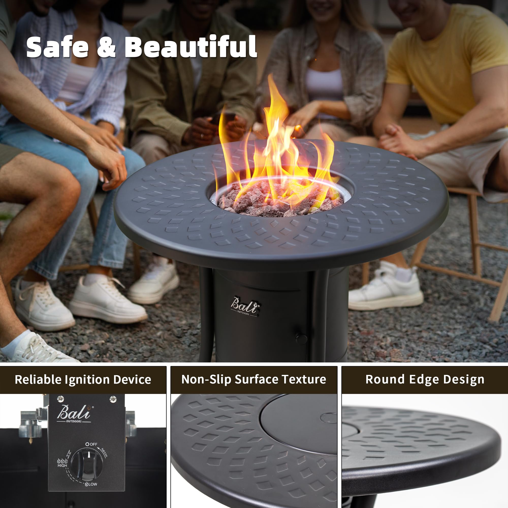 26 Inch Propane Fire Pit for Outdoor, Black