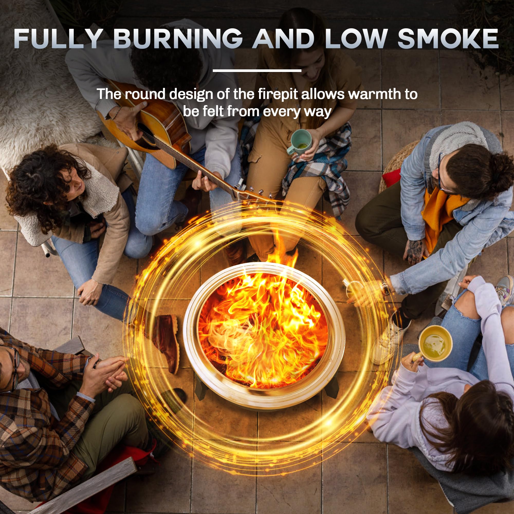 22 inch Smokeless Wood Firepit Outdoor, Black