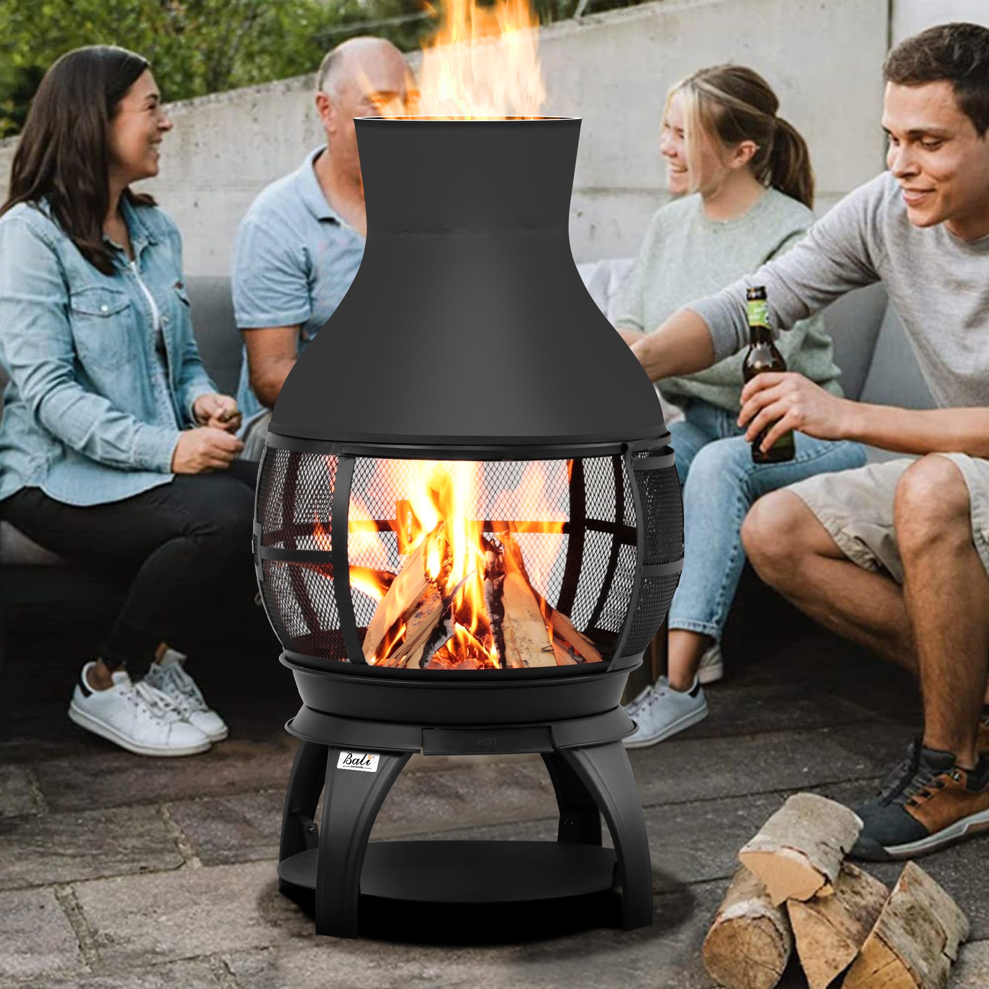 Outdoor Wood Burning Chiminea, Brown-Black
