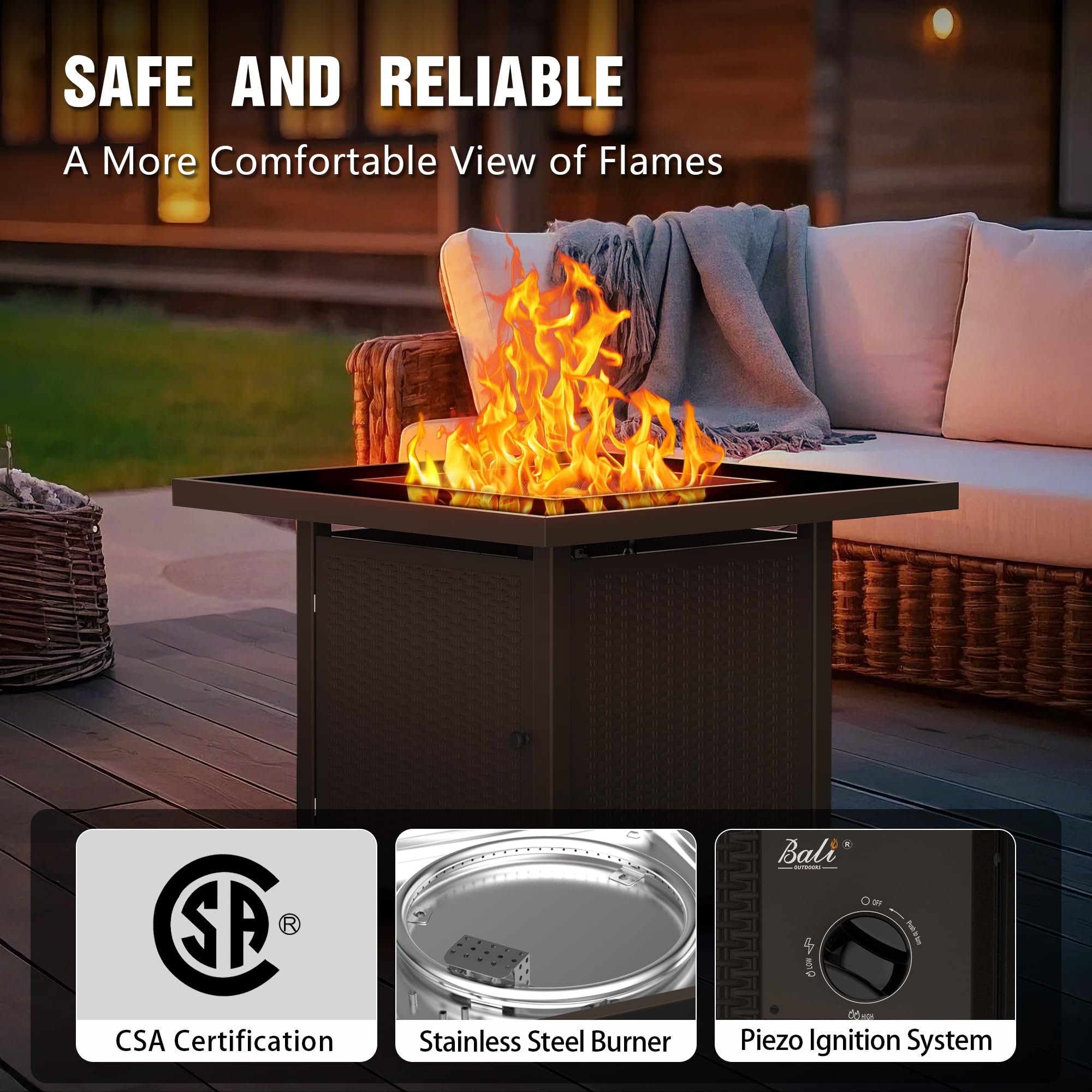 32 Inch Propane Fire Pit Table, Brown