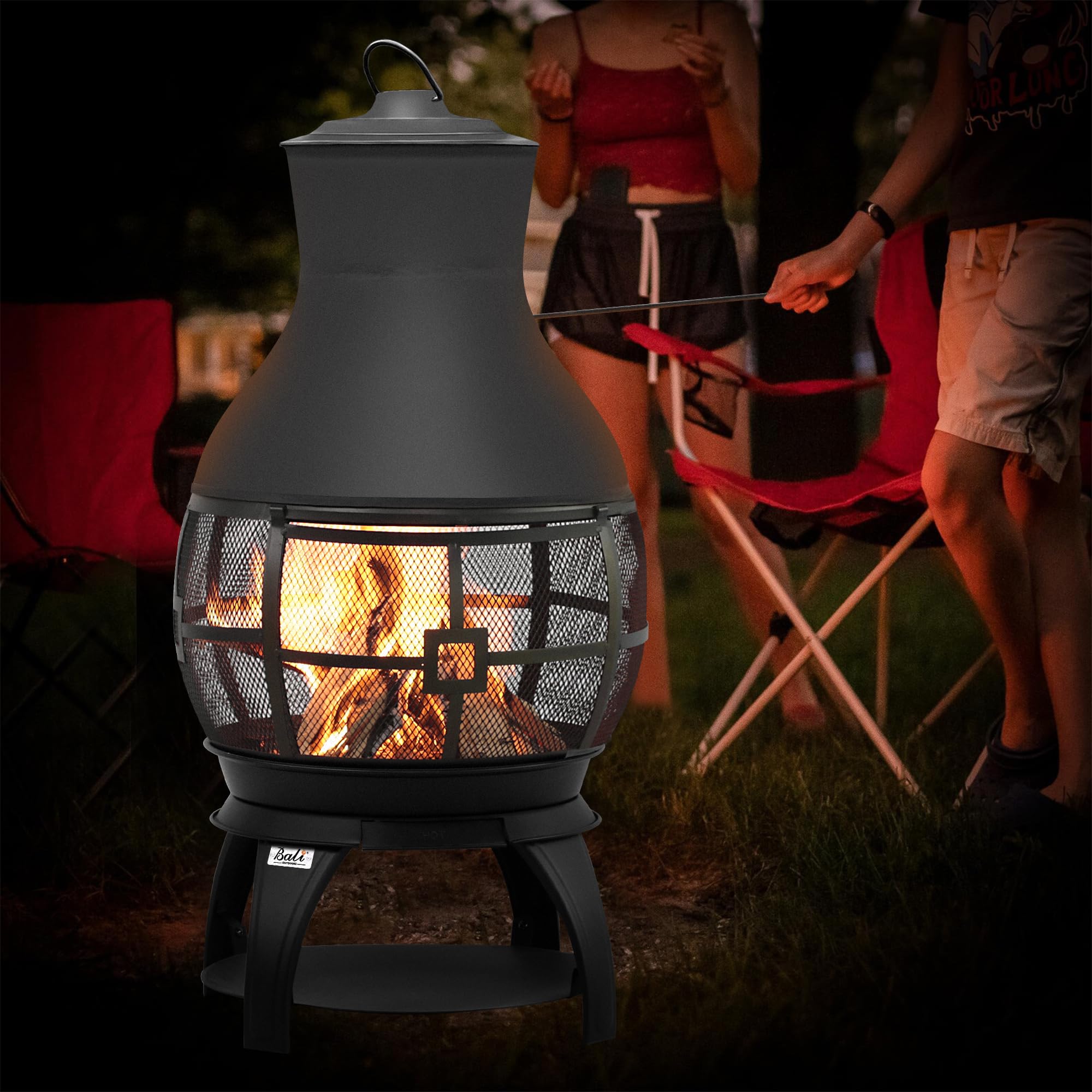 Outdoor Wood Burning Chiminea, Brown-Black