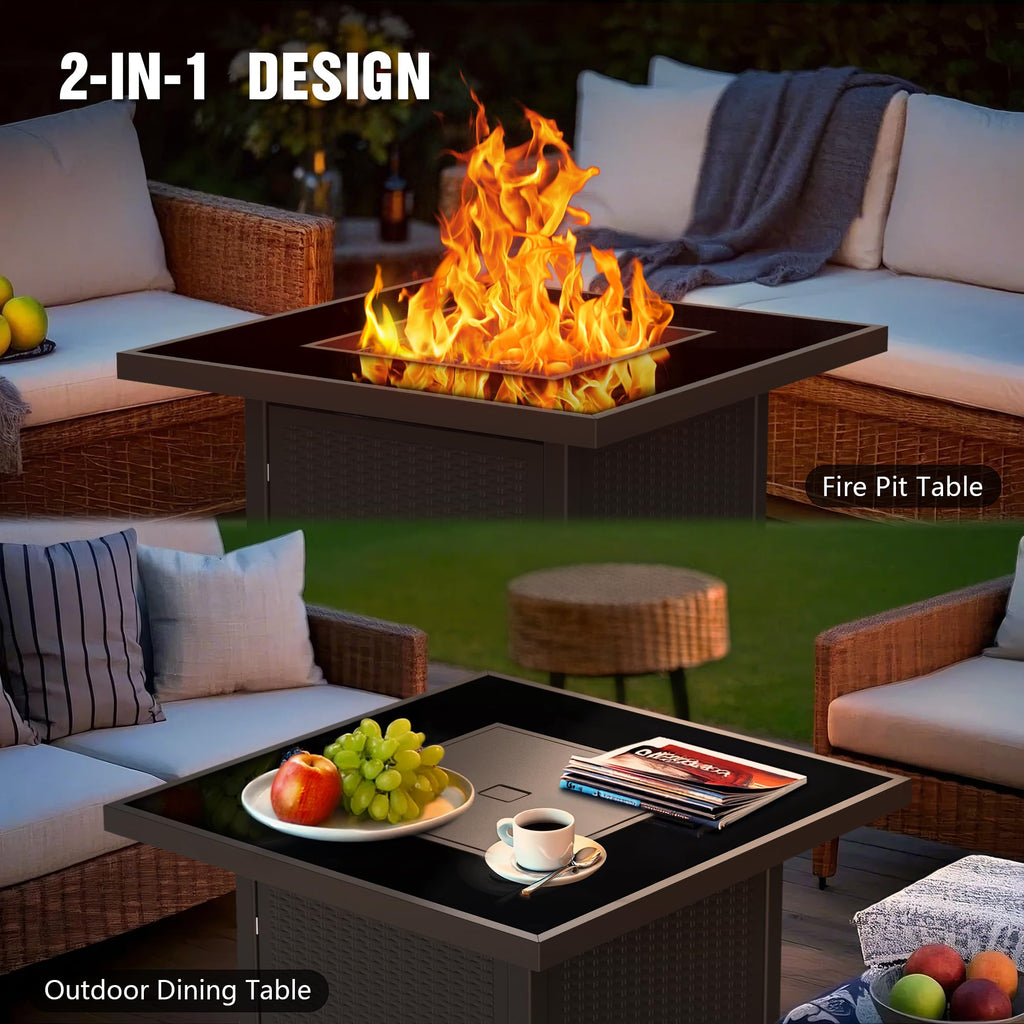 32 Inch Propane Fire Pit Table, Brown