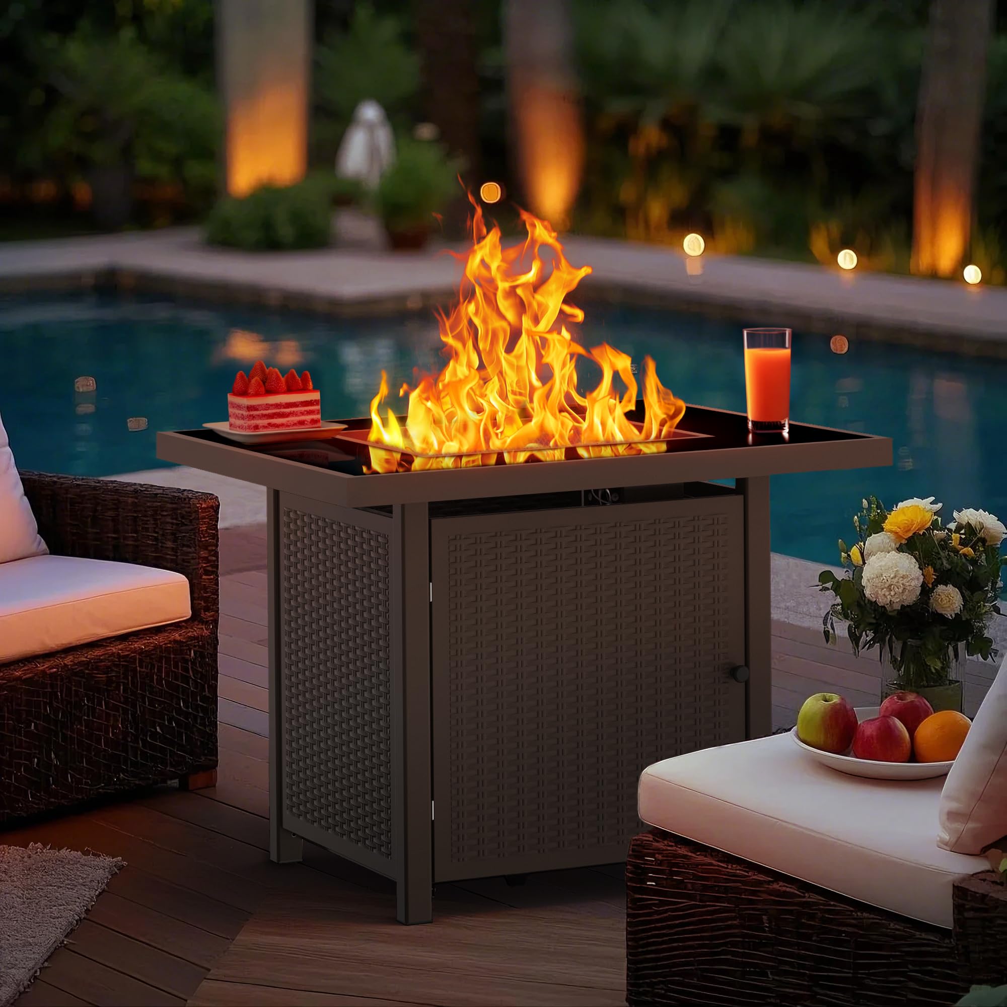 32 Inch Propane Fire Pit Table, Brown