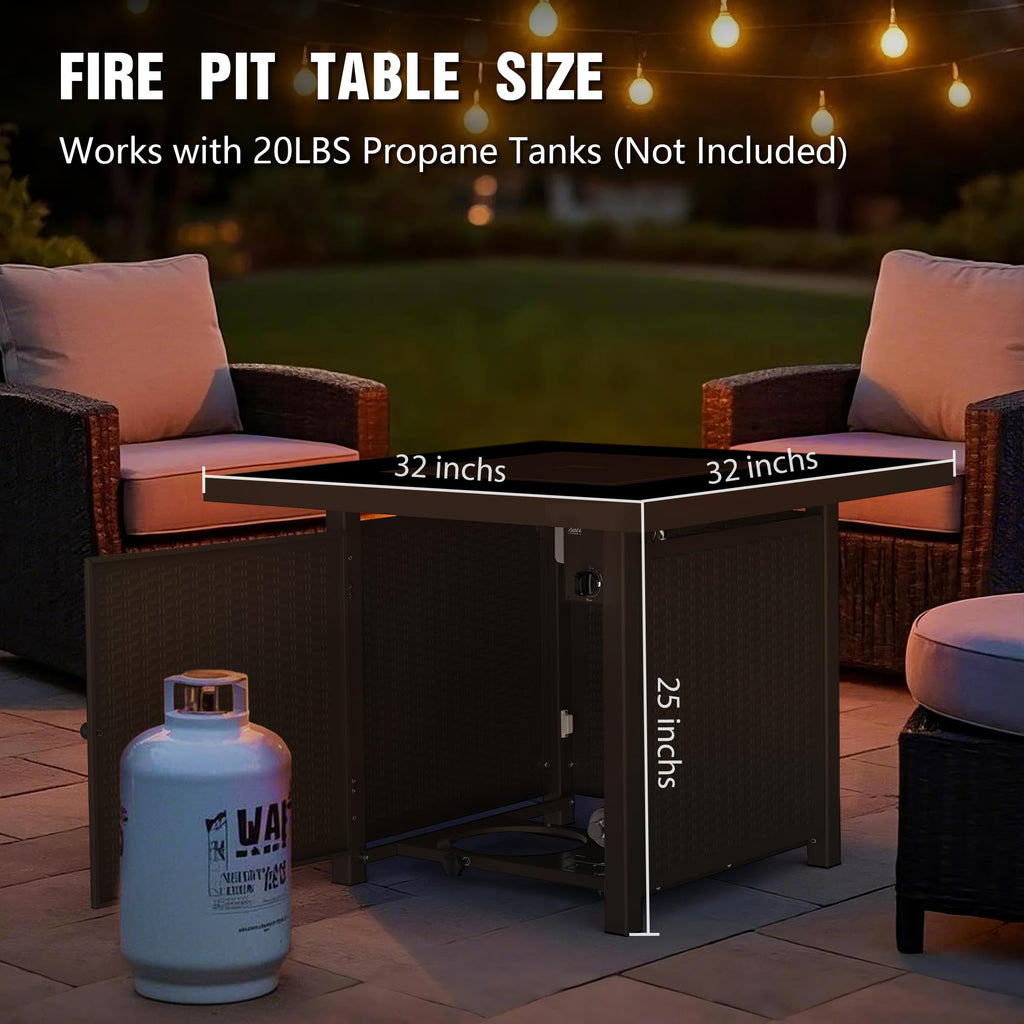 32 Inch Propane Fire Pit Table, Brown