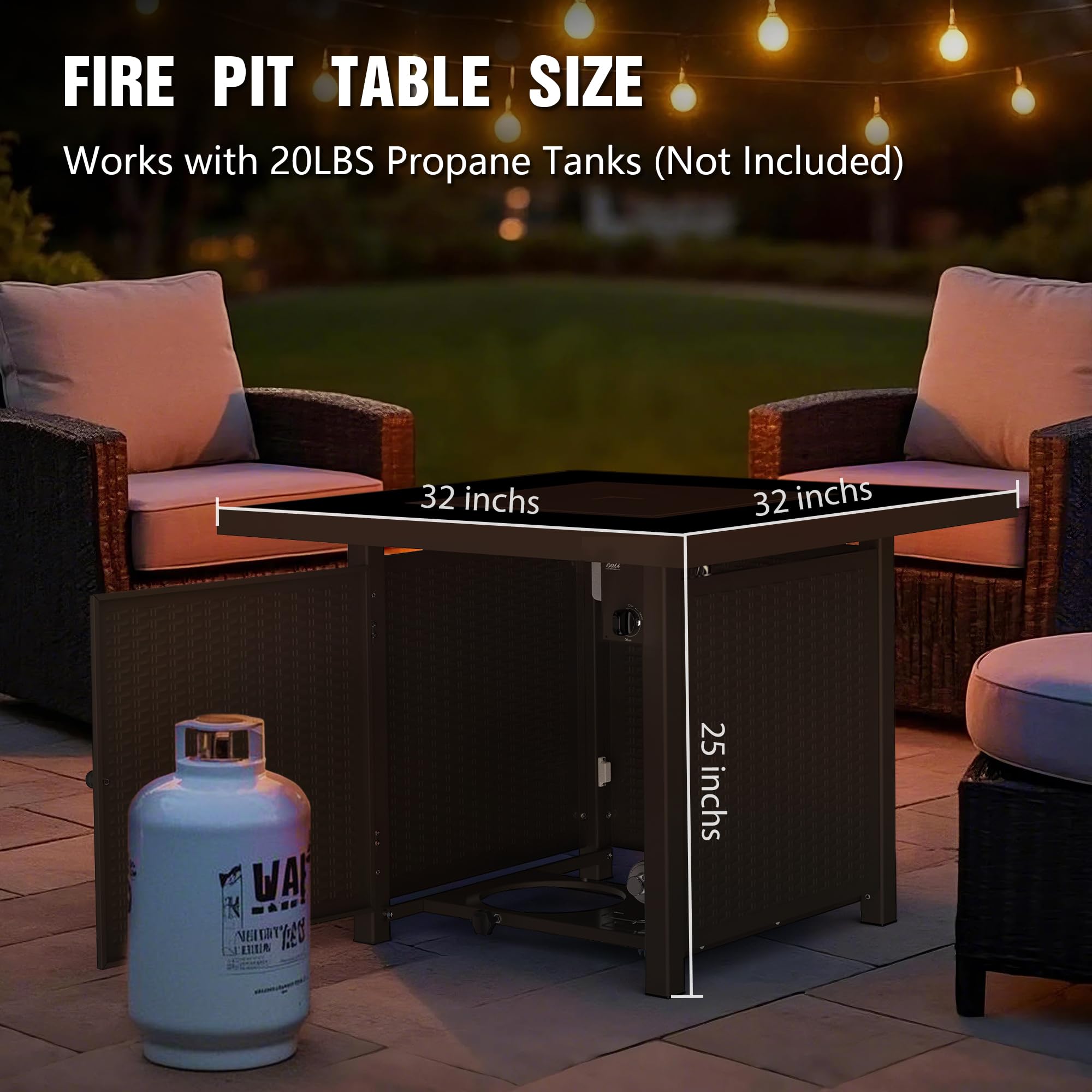 32 Inch Propane Fire Pit Table, Brown