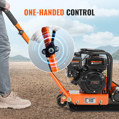 Gasoline Plate Compactor 6.5 HP Force Vibratory Compaction Tamper For Walkways, Patios, Asphalts Paver Landscaping